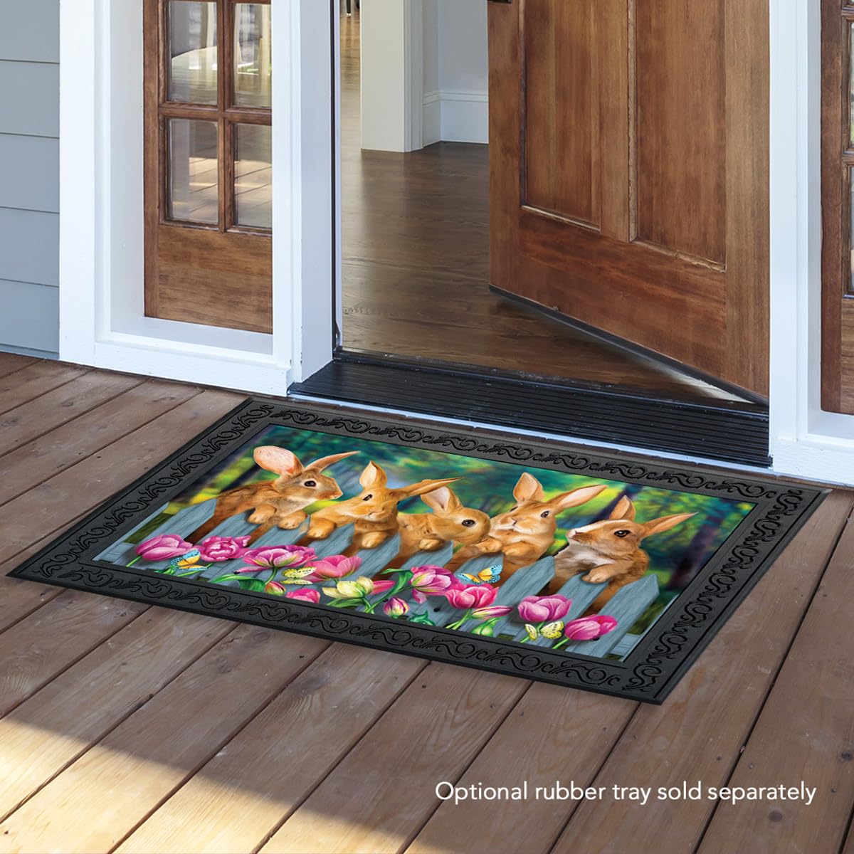 Close-up of original Briarwood Lane artwork on the doormat's vivid print.