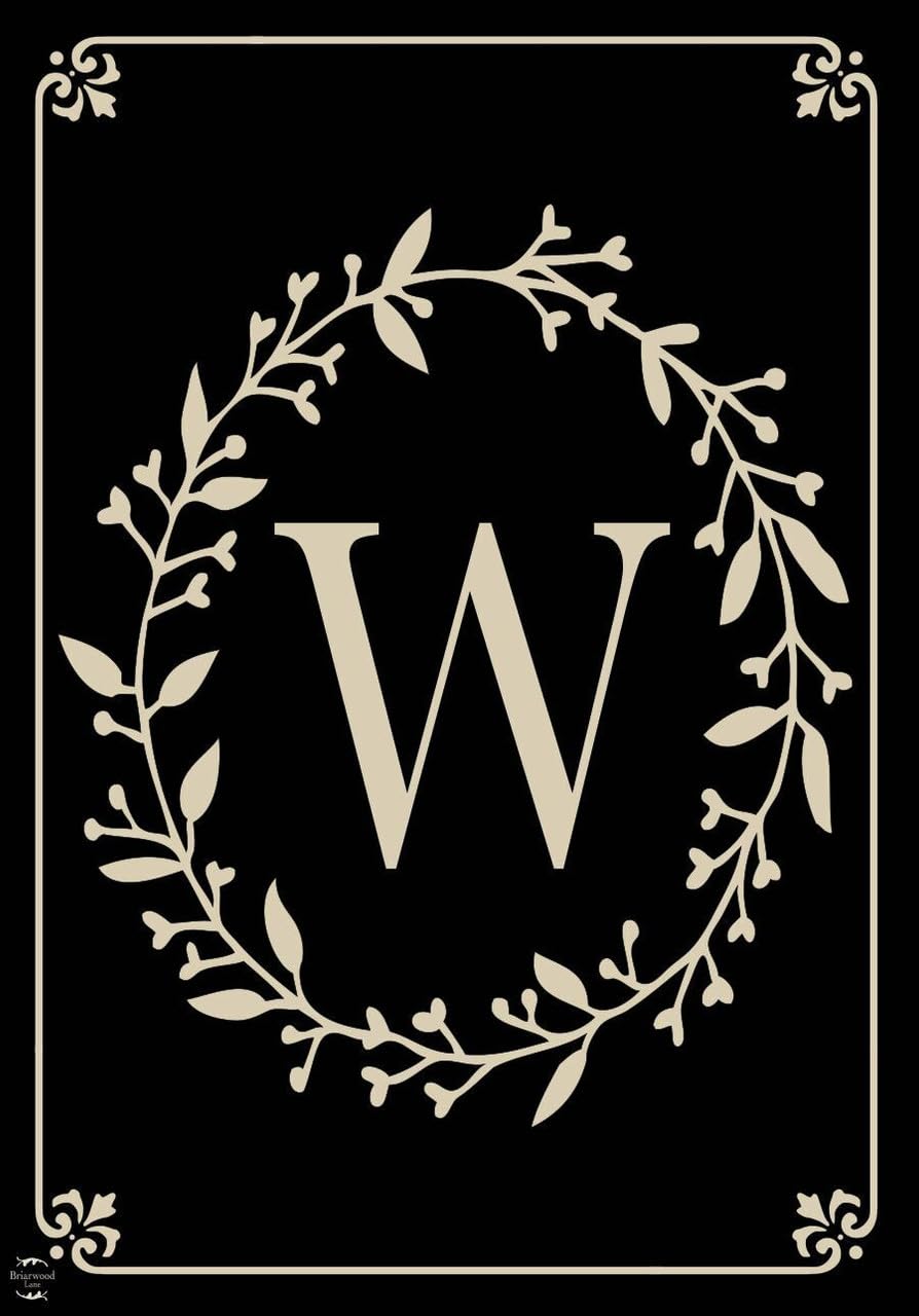 Briarwood Lane Classic Monogram W Garden Flag side view highlights durable fabric for year round display