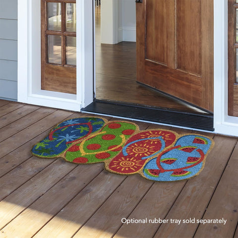 Briarwood Lane doormat highlights natural coconut fiber bristles remove dirt from shoes.