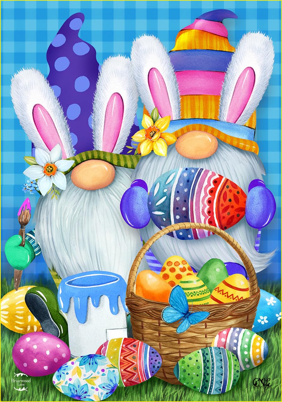 Briarwood Lane Easter Gnomes flag front view, outdoor-friendly charm