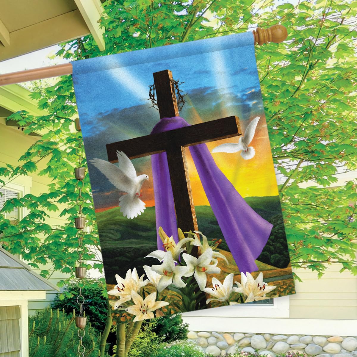 Briarwood Lane Easter Sunrise flag detail reveals crisp original artwork with vibrant colors