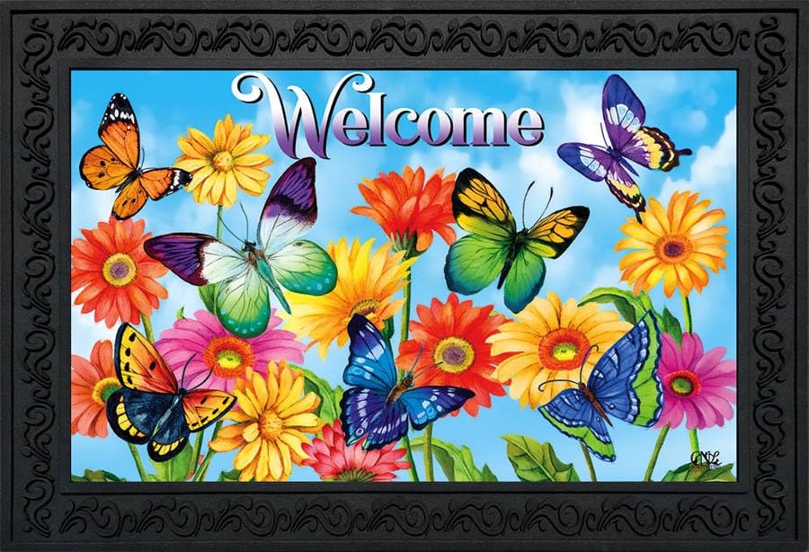 Briarwood Lane Fluttering Butterflies Spring Doormat greets guests with vibrant color and durability.