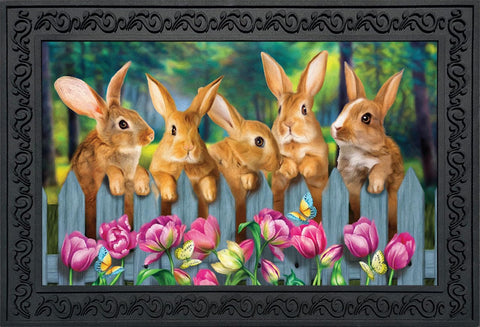 Briarwood Lane Garden Bunnies Spring Doormat, front view, adds cheerful curb appeal.
