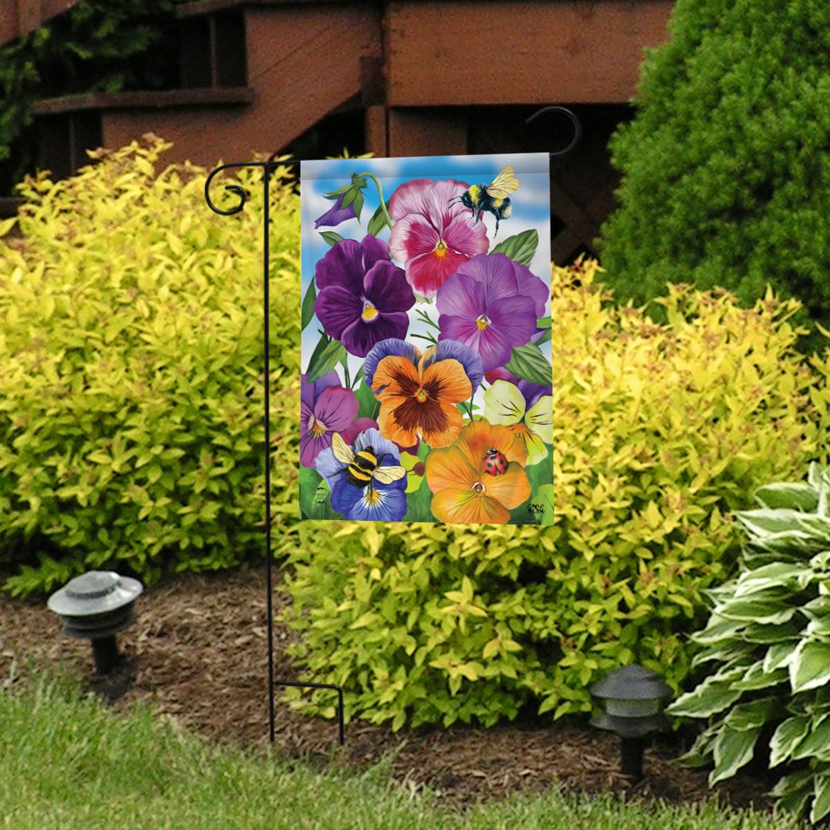 Briarwood Lane Pansies flag printed on weather-ready polyester for durable color.