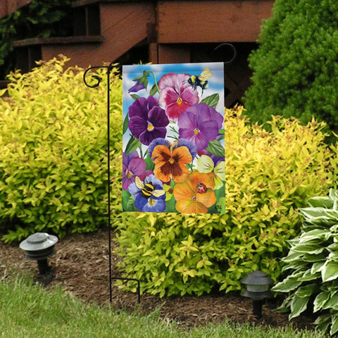 Briarwood Lane Pansies flag printed on weather-ready polyester for durable color.