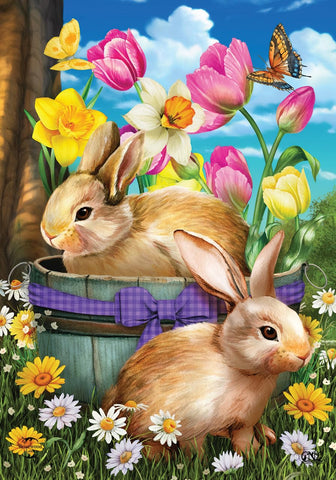 Briarwood Lane spring bunny basket flag enhances curb appeal outdoors