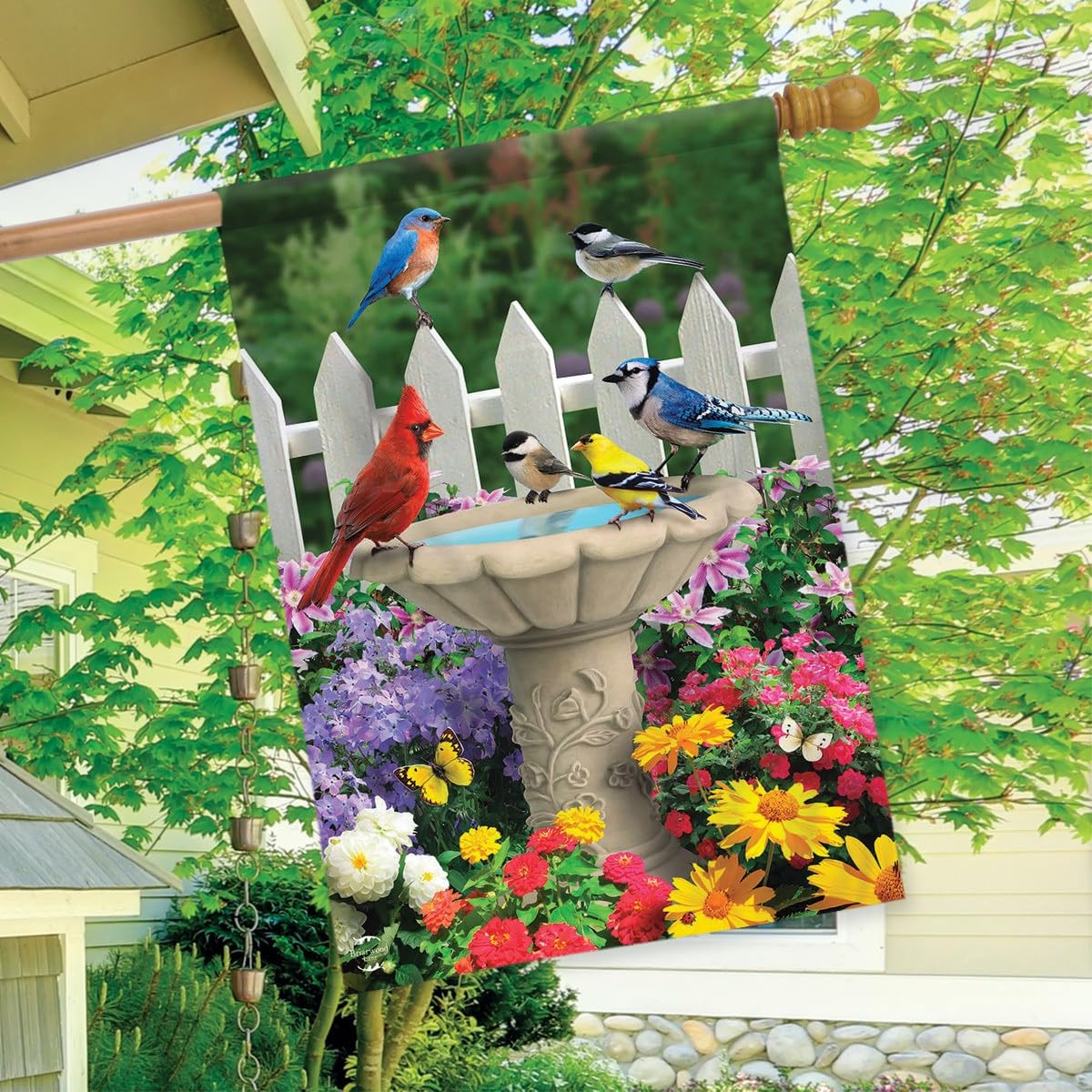 Briarwood Lane Spring Garden Friends Flag double-sided design for visibility.