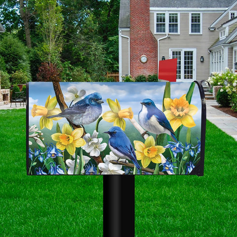 Briarwood Lane spring mailbox cover shown on a steel mailbox for secure fit