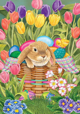 Briarwood Lane Spring Rabbit Tulips flag close-up of vibrant artwork for outdoors