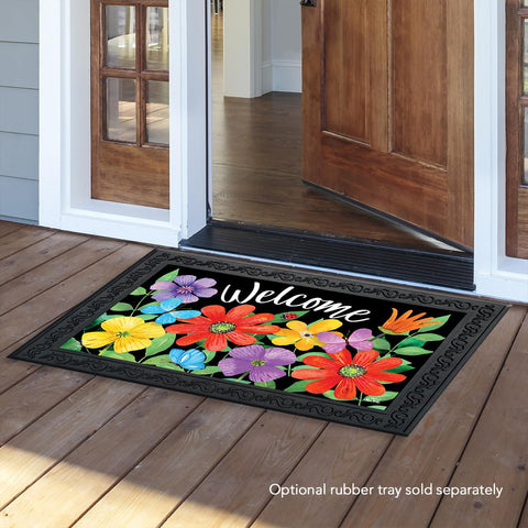 Close-up of vivid artwork on Briarwood Lane Whimsy Flowers doormat; crisp colors
