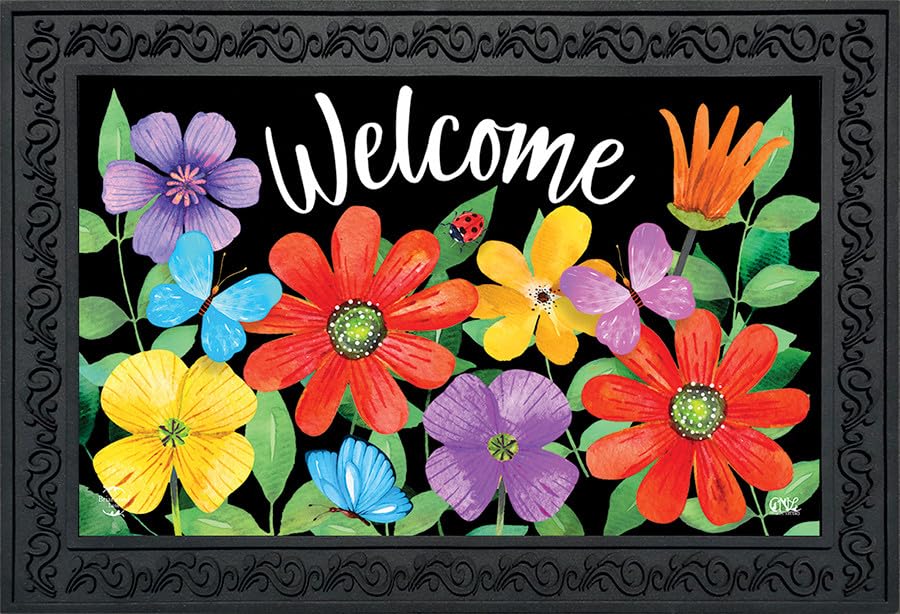 Briarwood Lane Whimsy Flowers doormat front view with vibrant spring artwork