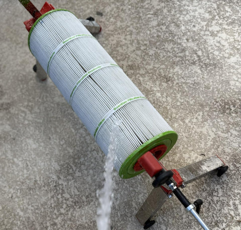 Rotary spinner action on Bridge Cutters cleaner stand showing robust construction.