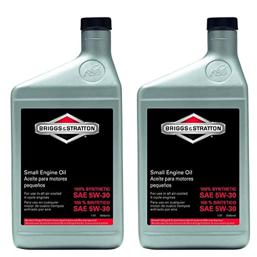 Briggs and Stratton 100074 synthetic oil pouring action for easy top-offs.