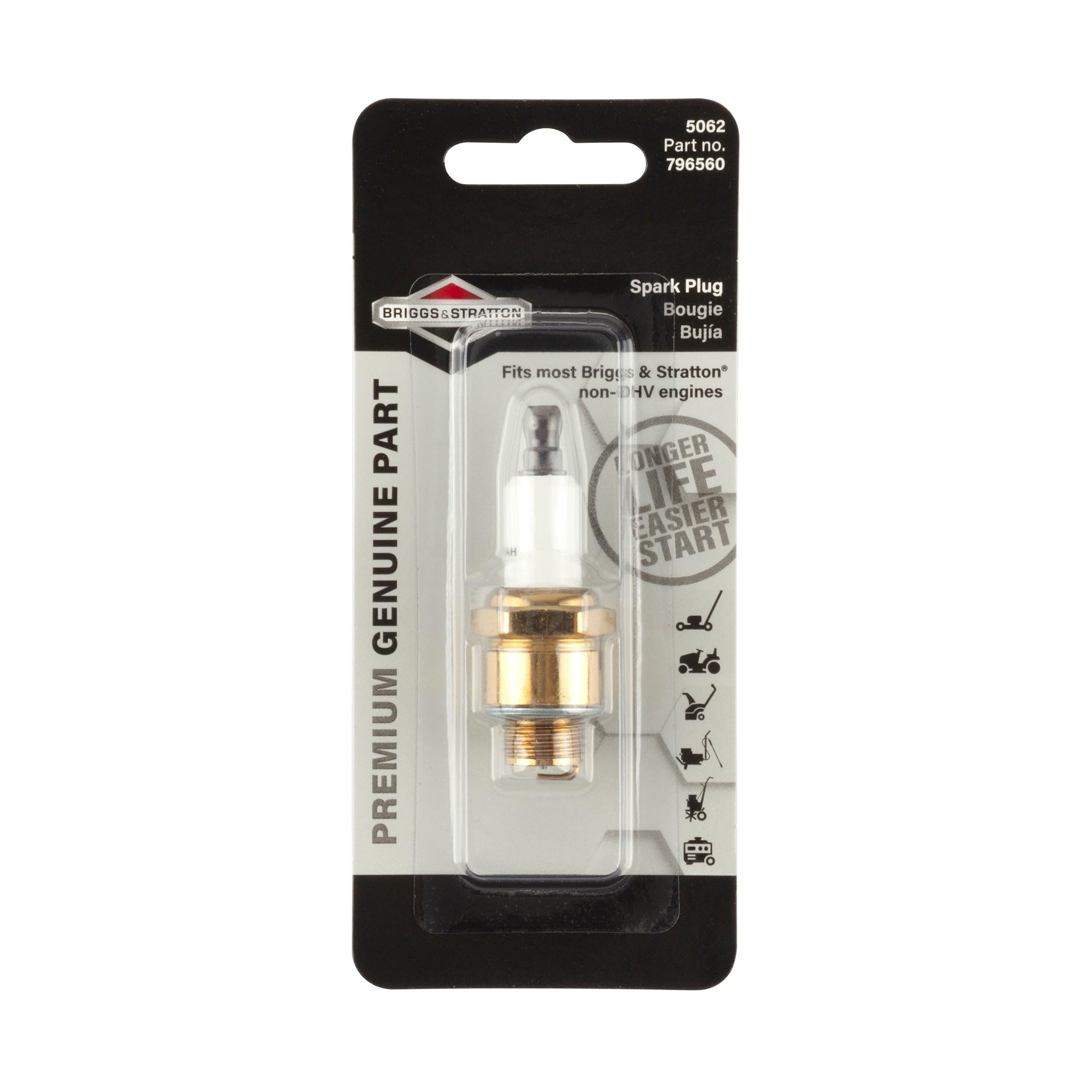 Briggs & Stratton 5062K Platinum spark plug, carded, long life and easy starting