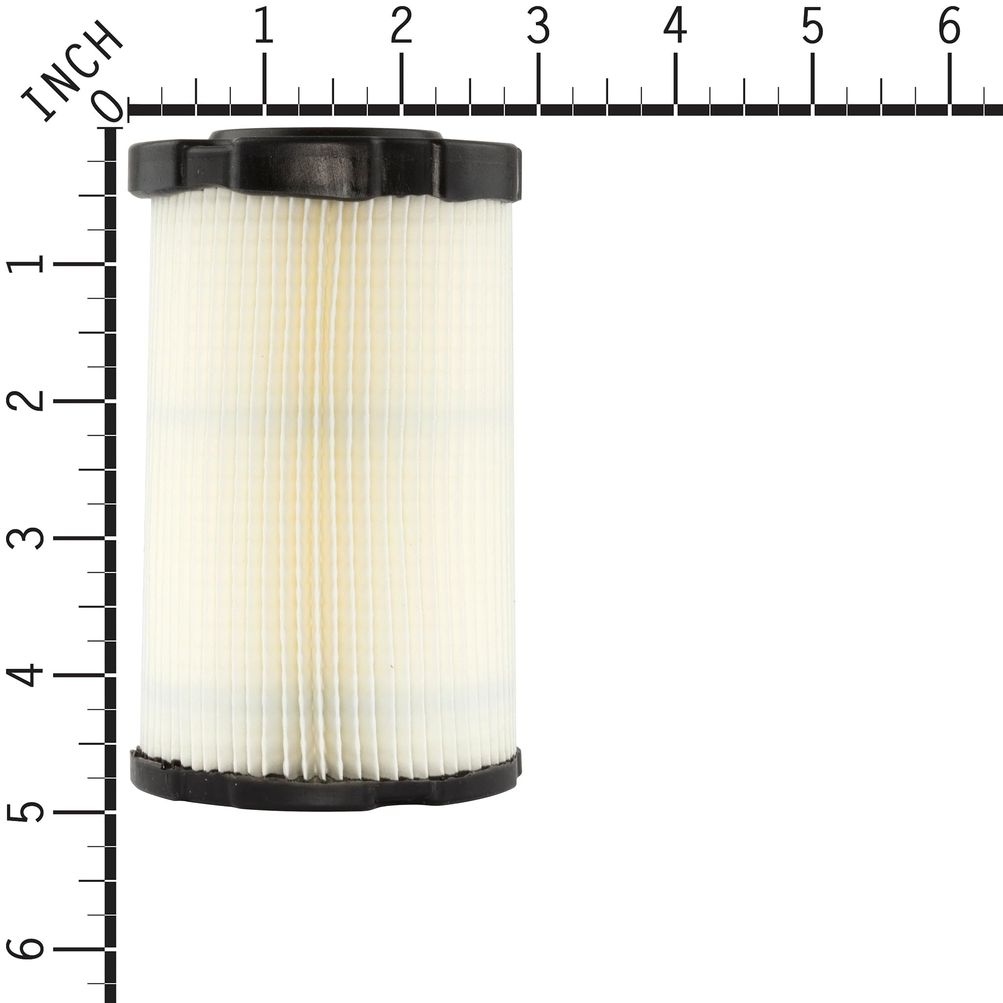 Briggs & Stratton 594201 air filter side view highlights dense pleats for efficient filtration.
