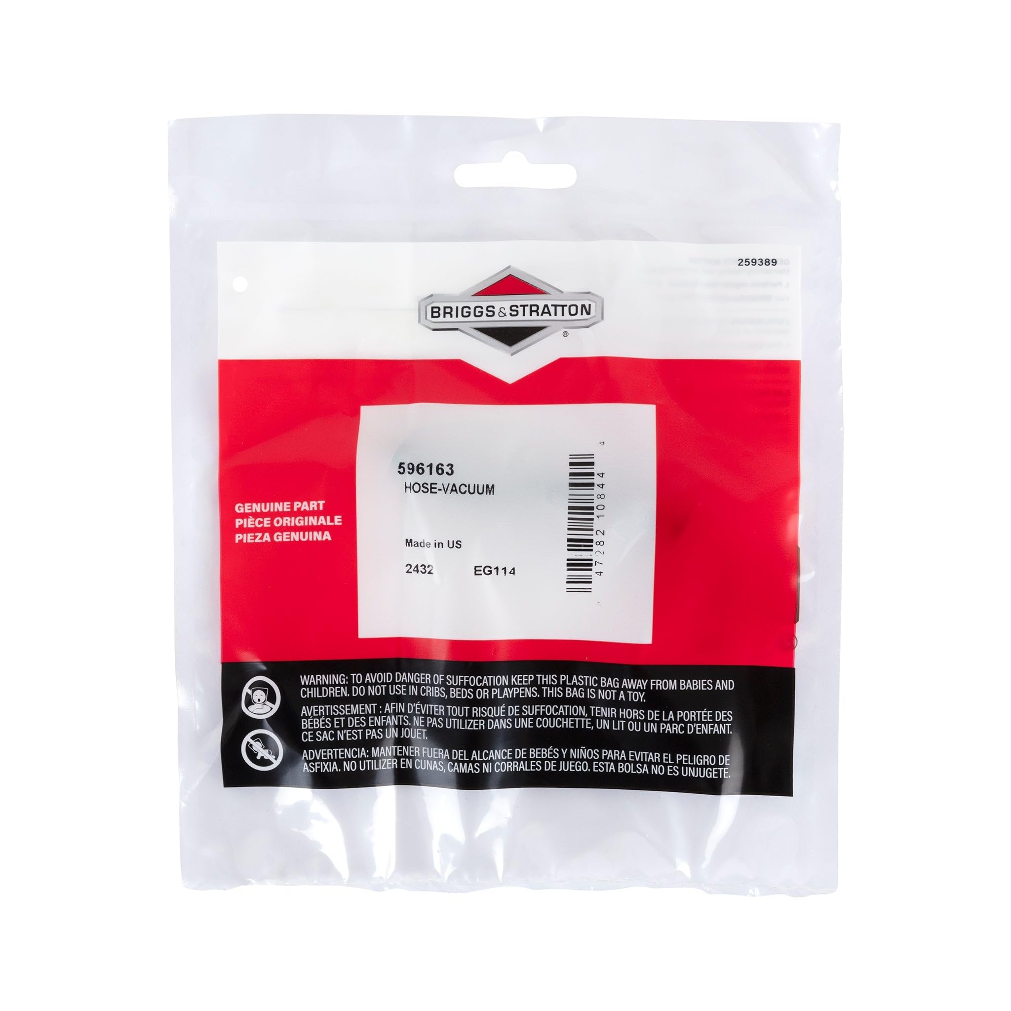 Briggs & Stratton 596163 vacuum hose during installation for seal integrity