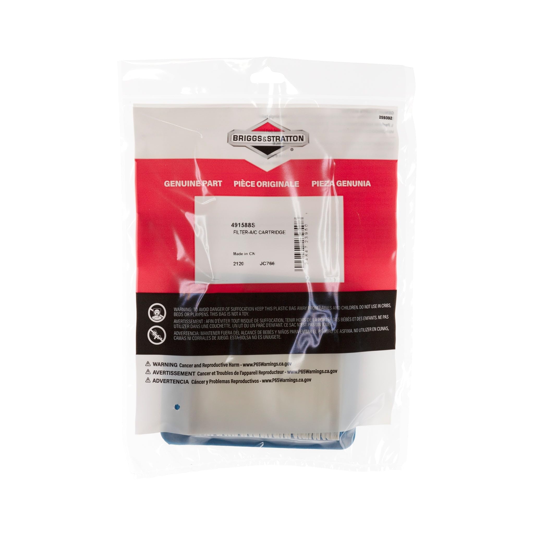 Briggs Stratton air cleaner cartridge packaging shows OEM quality.