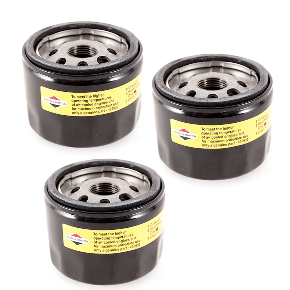 Briggs & Stratton 492932 oil filter in a 3-pack for engine protection.