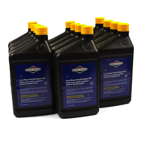 Close-up of Briggs & Stratton snow blower oil packaging.