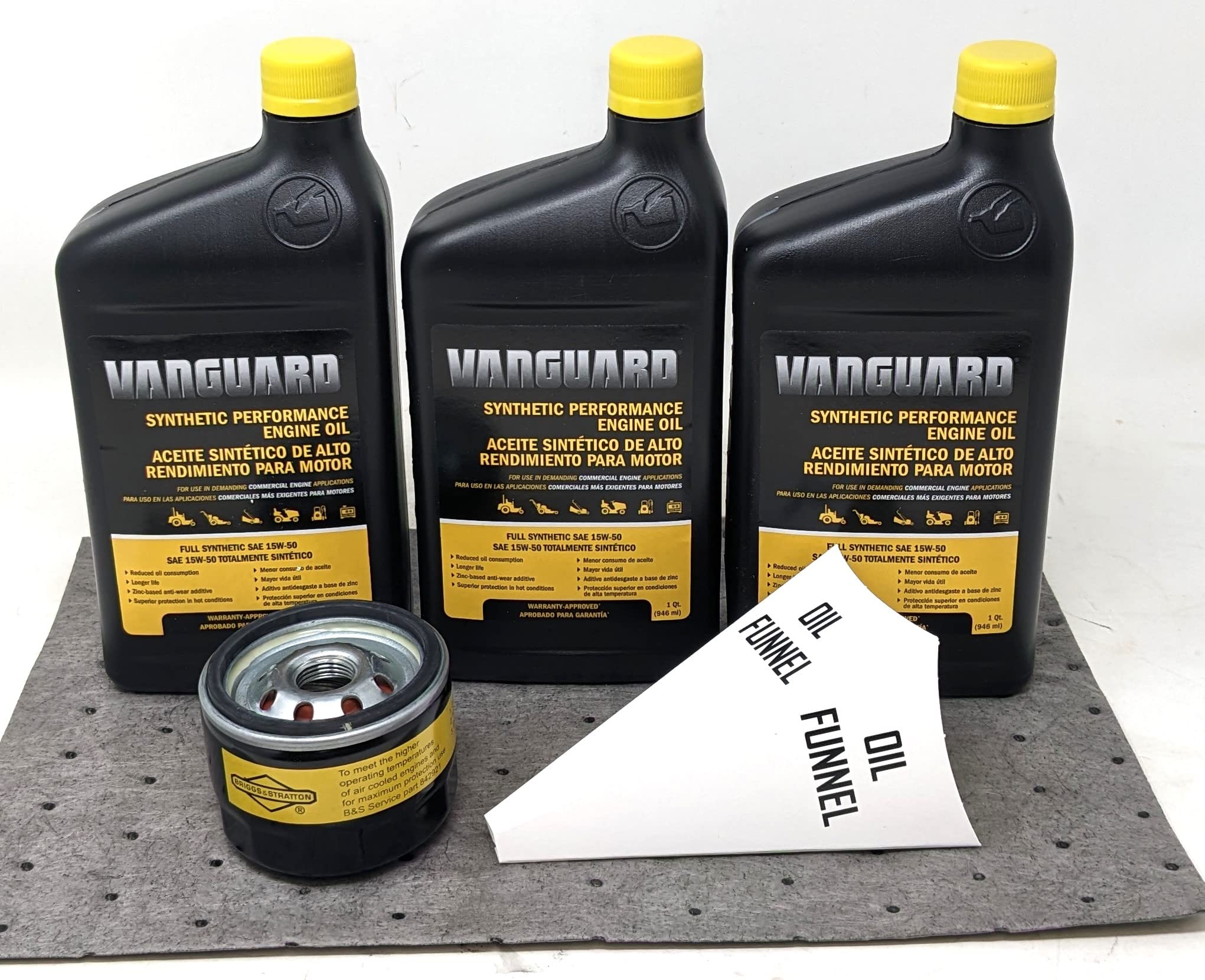 Briggs & Stratton Vanguard 15W-50 oil bottle protects small engines during heavy use