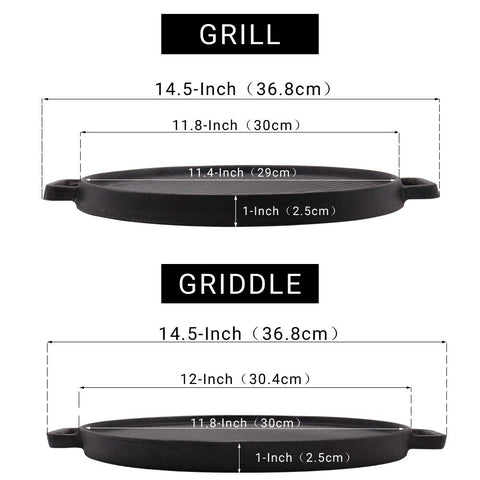 Brightalk double-handled cast iron griddle side view shows easy grip.