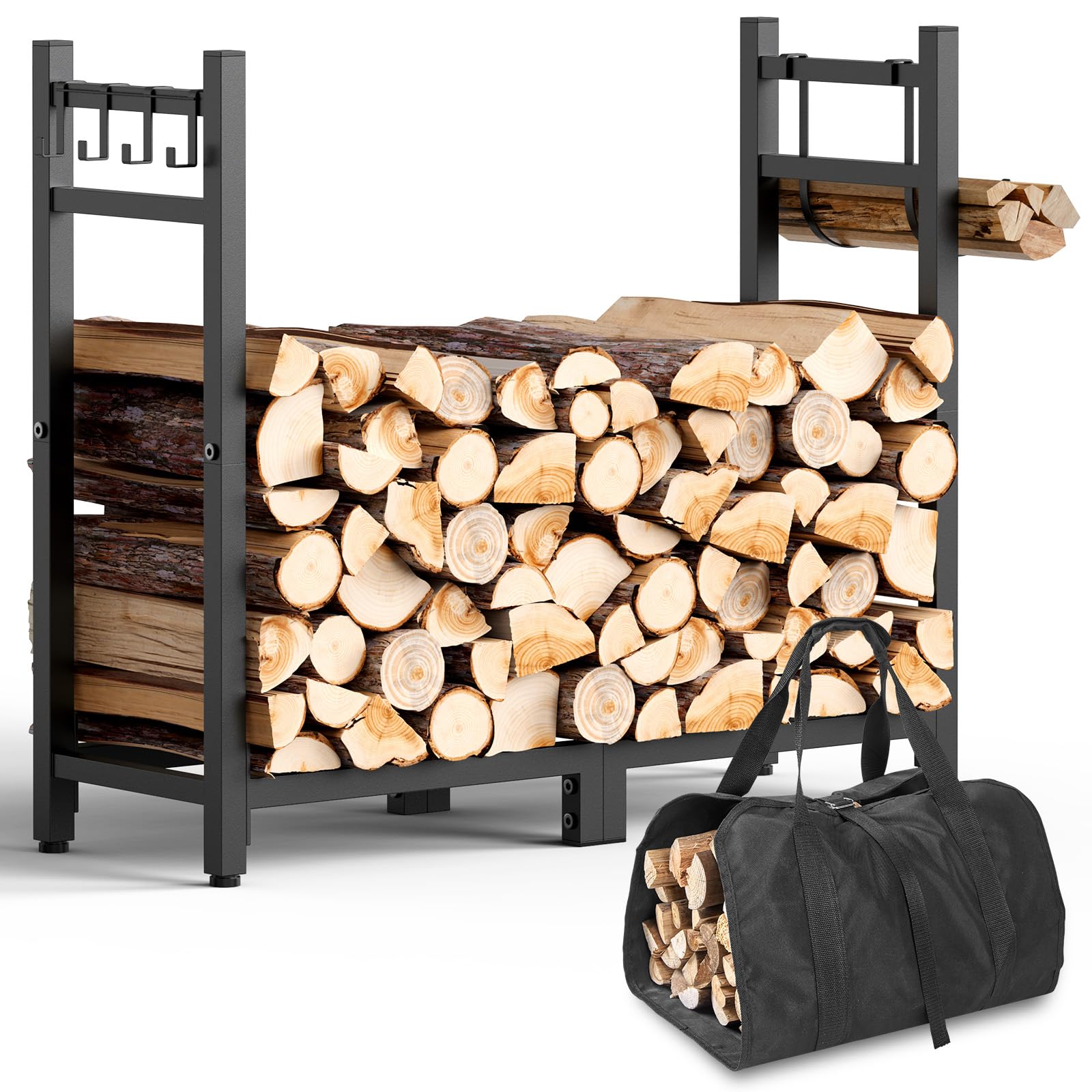 Brightown 34-inch firewood rack on porch for sturdy indoor-outdoor log storage.