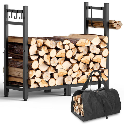 Brightown 34-inch firewood rack on porch for sturdy indoor-outdoor log storage.