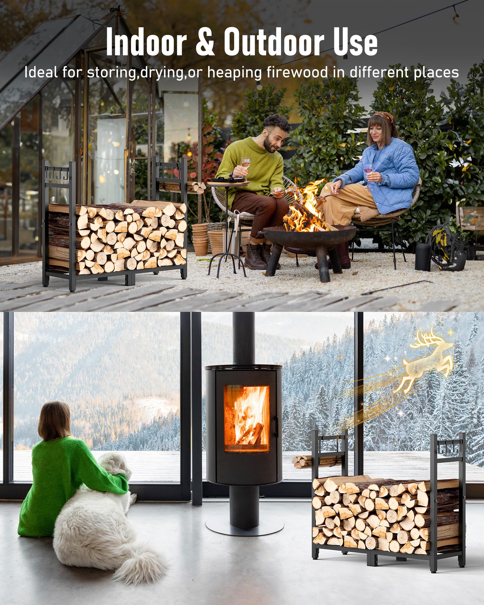 Brightown heavy-duty steel construction ensures durable wood storage.
