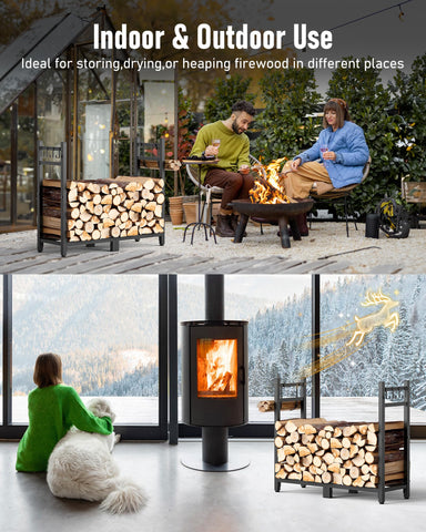 Brightown heavy-duty steel construction ensures durable wood storage.