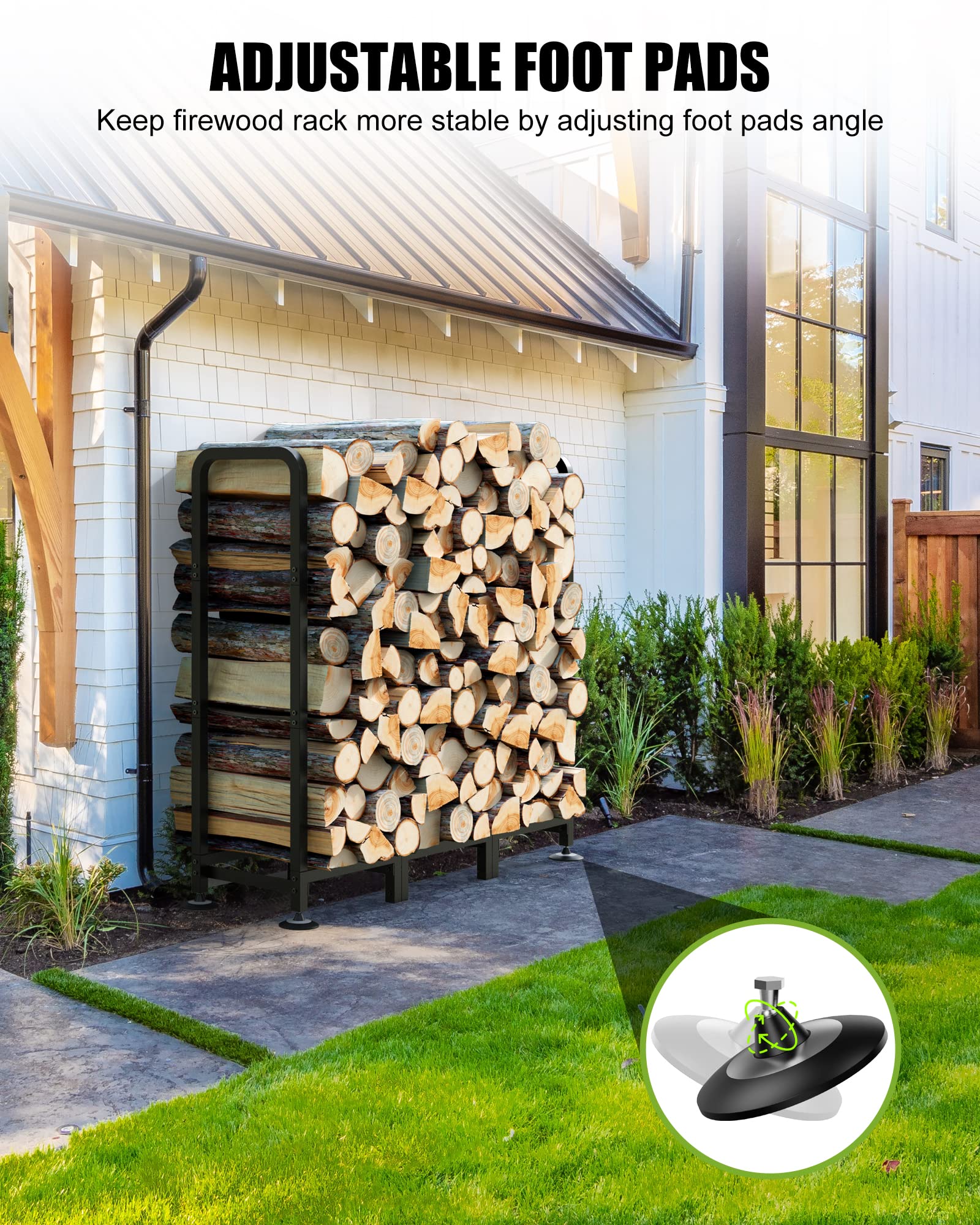 Brightown firewood rack heavy-duty structure supports large wood loads.