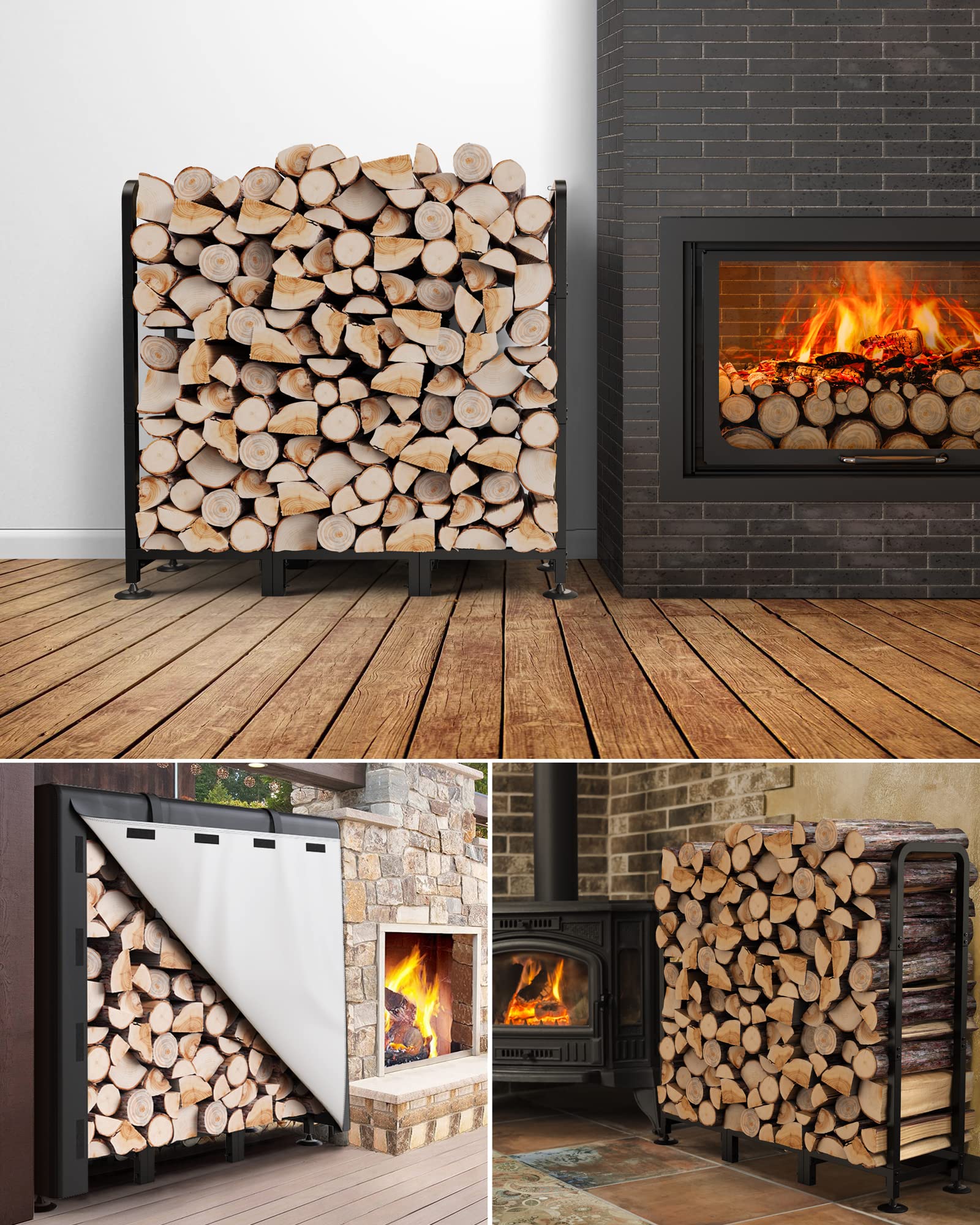 Brightown firewood rack safety tips suggest wall-friendly placement.