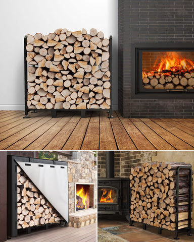 Brightown firewood rack safety tips suggest wall-friendly placement.