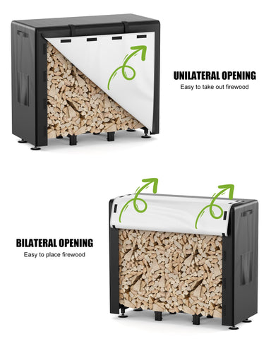 Brightown firewood rack vented design reduces moisture buildup.