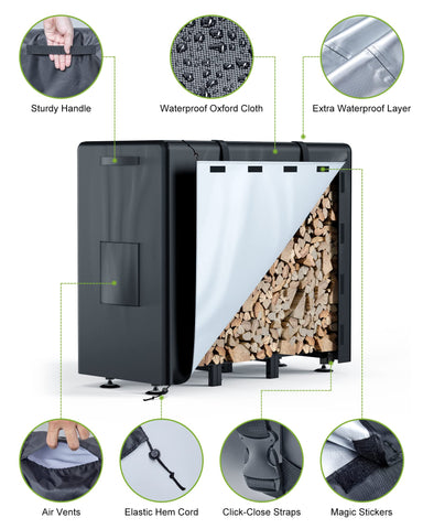 Brightown firewood rack waterproof cover blocks rain and mildew.