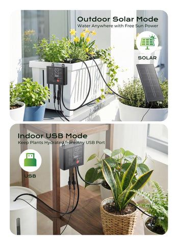 Brightown control panel displays battery level and adjustable watering flow.