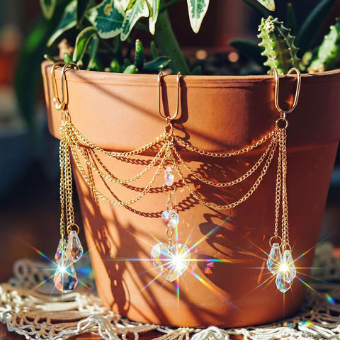 BrightRow sun catcher plant hanger beads refracting sunlight into rainbow hues for decor.