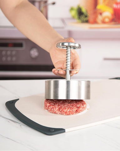 Brigii burger press 4-5 inch patty view ensures uniform thickness.