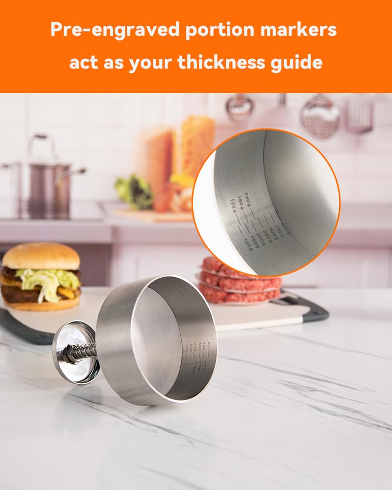 Brigii burger press spring-back design helps effortless patty formation.