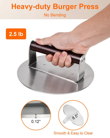 Brigii flat base press delivering even heat contact for crispy results on grill
