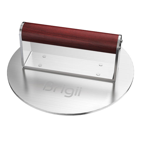 Brigii smash burger press with stainless base for even sear and uniform patties
