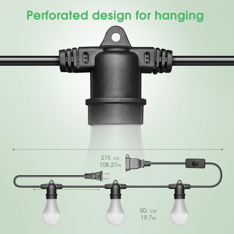 Briignite 8.86ft light strand with three bulbs for complete setup.