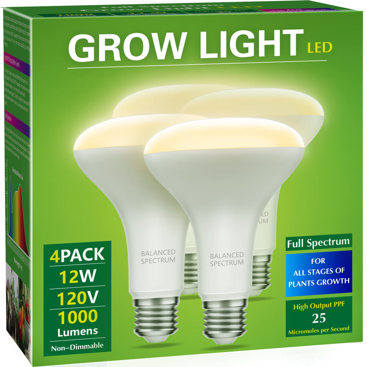 Briignite BR30 grow light bulb front view for space-saving indoor gardening.