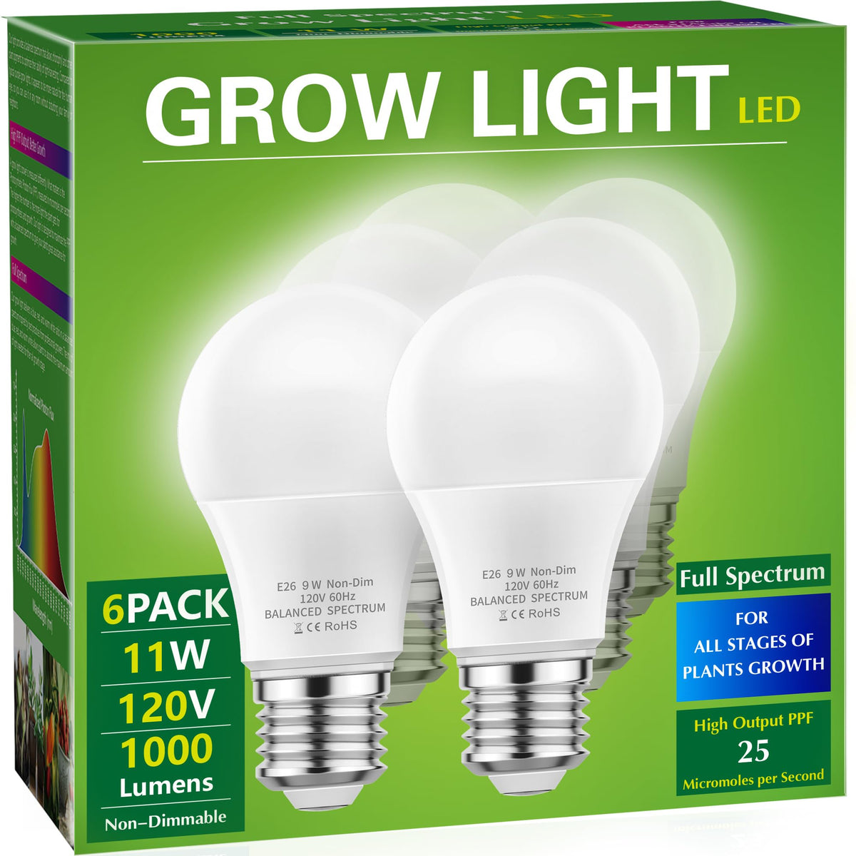 Briignite full-spectrum LED grow light bulbs in A19 shape for indoor plant growth.