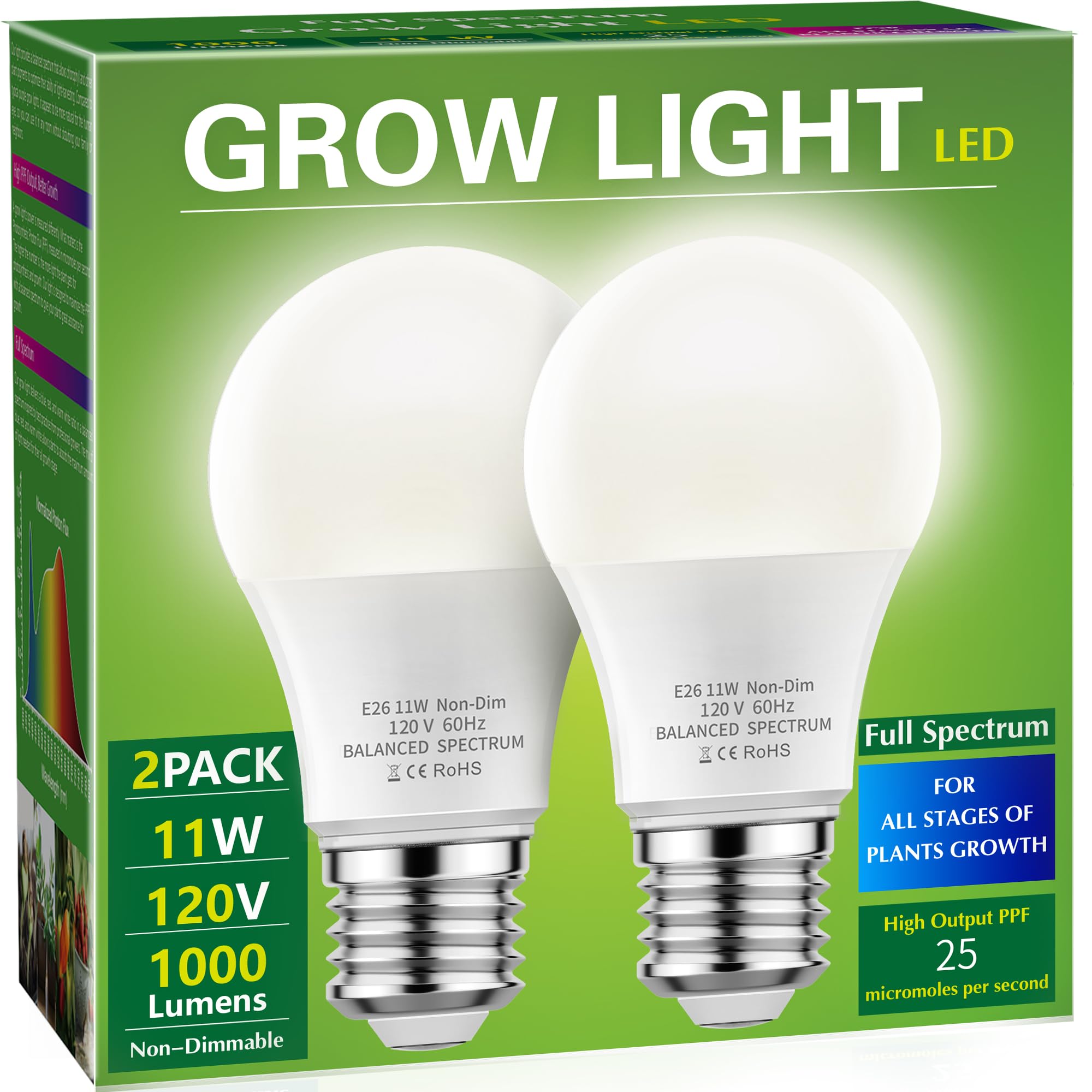Briignite full-spectrum grow light bulb for indoor plants showing natural sun-like spectrum