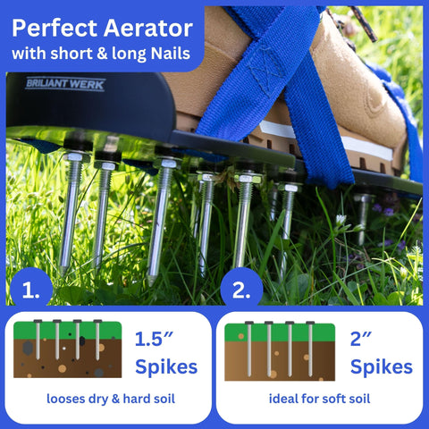 Briliantwerk lawn aerator shoes with deep 2in spikes for thorough lawn aeration