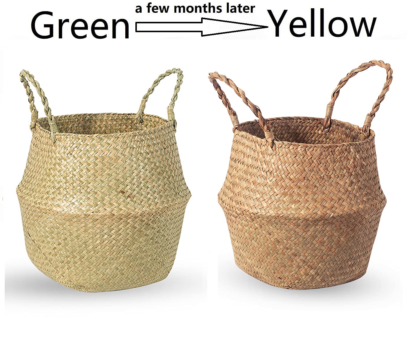 BrilliantJo Seagrass Belly Basket multipurpose use for plants and laundry