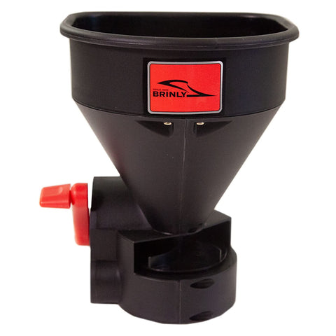 Brinly 5lb spreader hopper demonstrates capacity for quick small-area filling.