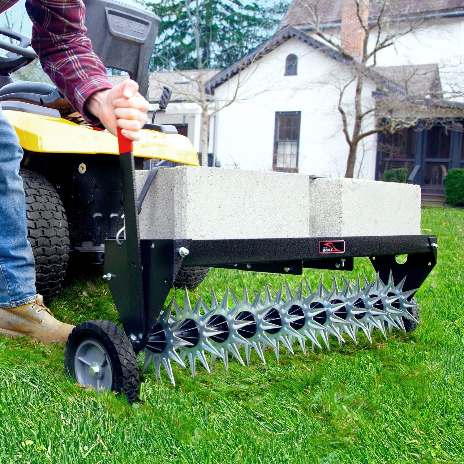 Brinly SAT2-40BH-P double tow bar adds stability during towing