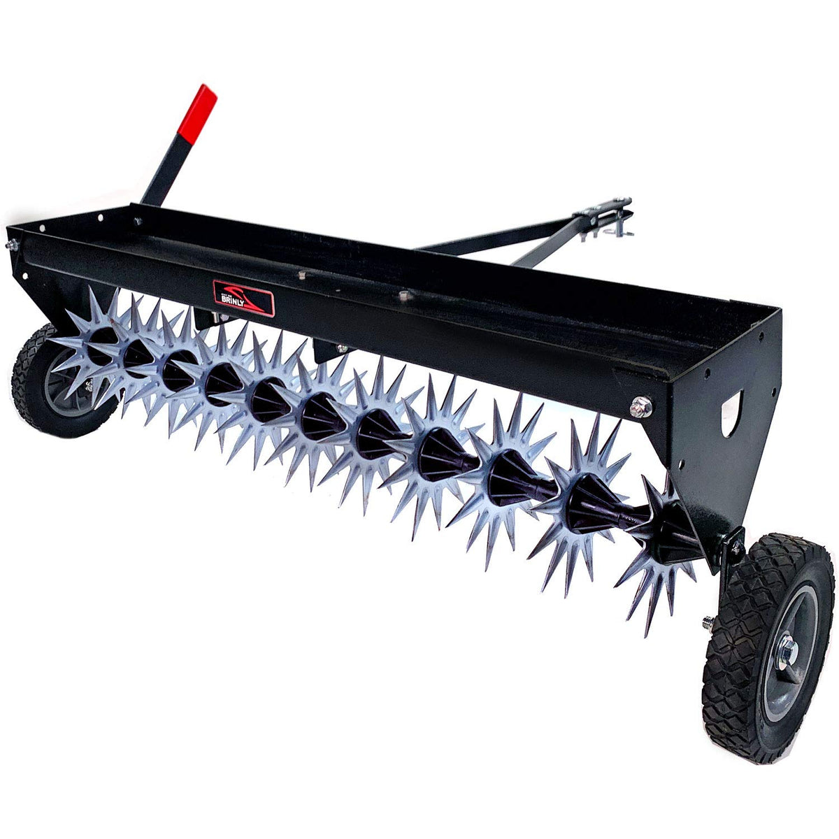 Brinly SAT2-40BH-P aerator with transport wheels enables smooth lawn transport