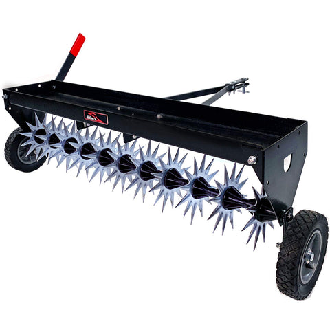 Brinly SAT2-40BH-P aerator with transport wheels enables smooth lawn transport